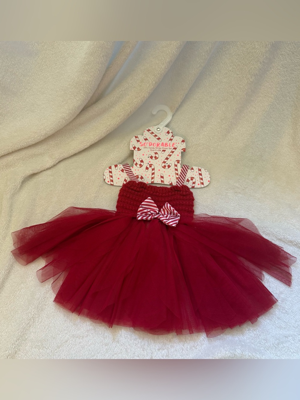 NWT Red Tulle Baby Dress with Striped Bow Accent | 3-6 Months